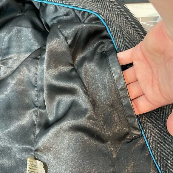 DANIER Leather Sleeves Herringbone print Wool Bomber Jacket Double Lined - Picture 14 of 14